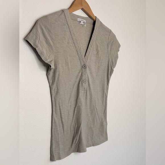 NEW James Perse V Neck Cotton Modal Blend Henley Short Sleeve Tee Shirt Top - Picture 4 of 8